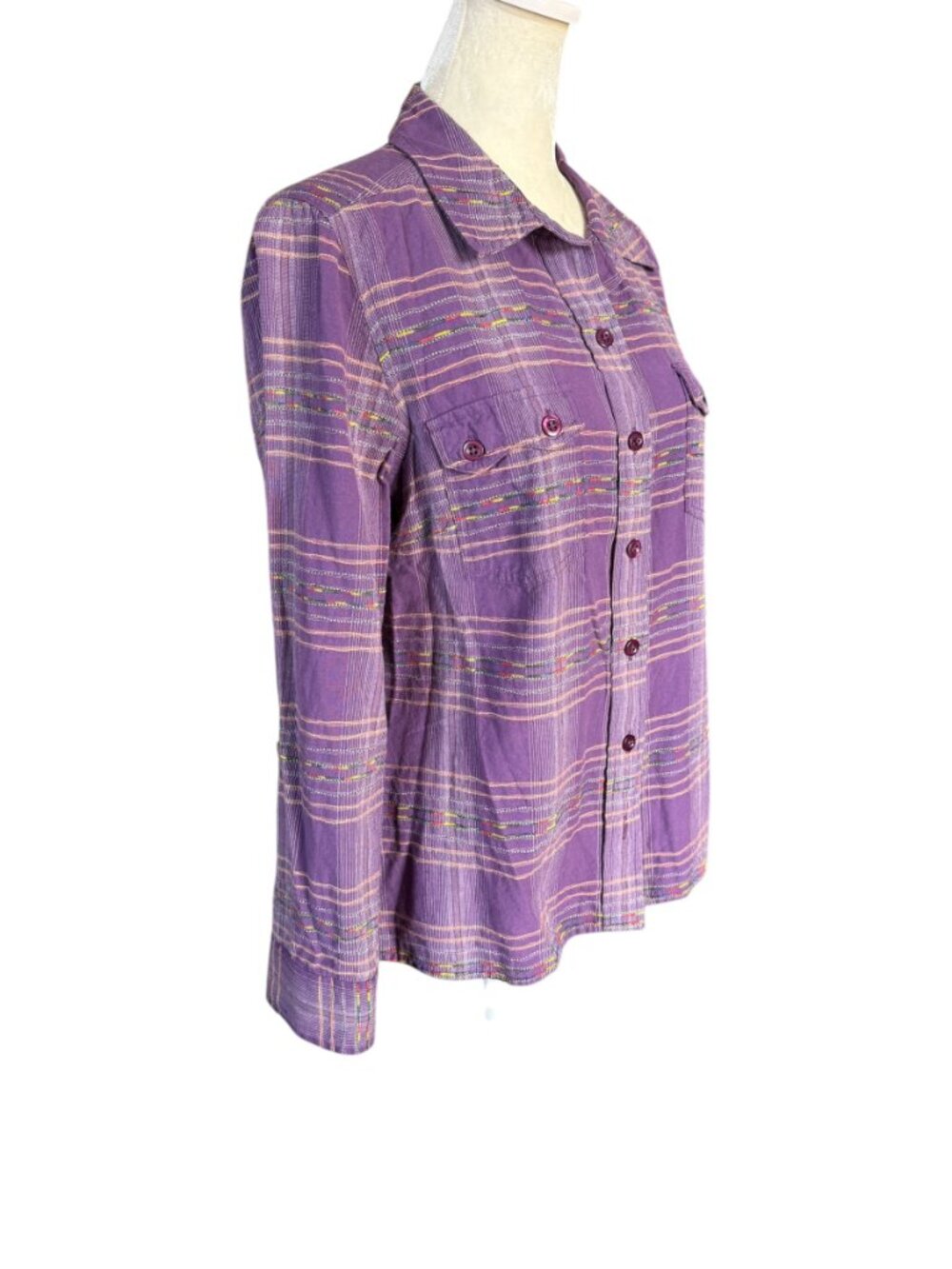 Christopher & Banks Petite purple long sleeve collared button down blouse PM - Picture 2 of 8